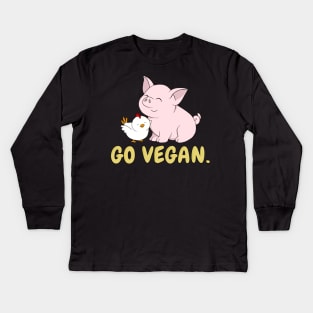 Go Vegan Cute Pig And Chicken 2 Kids Long Sleeve T-Shirt